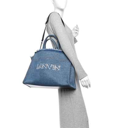 Lanvin Denim Logo Embroidered In & Out GM Tote Bag Blue