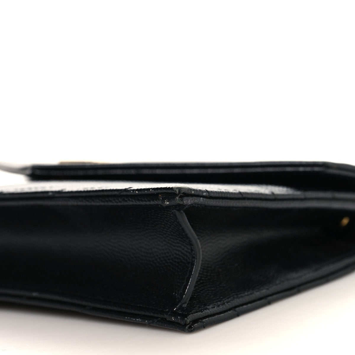 Saint Laurent Grain De Poudre Matelasse Chevron Monogram Envelope Chain Wallet Black