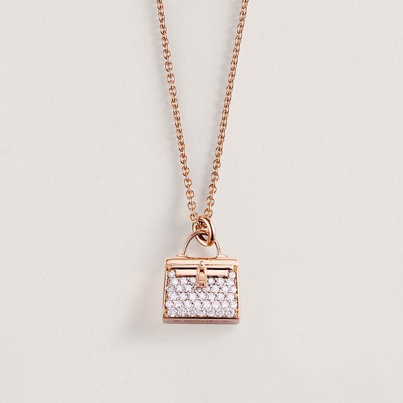 18K Rose Gold Diamond Hermes Amulettes Kelly Pendant