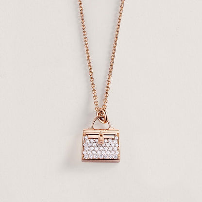 18K Rose Gold Diamond Hermes Amulettes Kelly Pendant