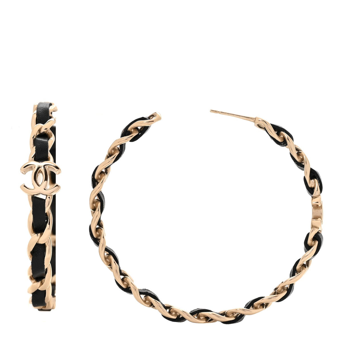 Chanel Lambskin CC Chain Hoop Earrings Gold Black
