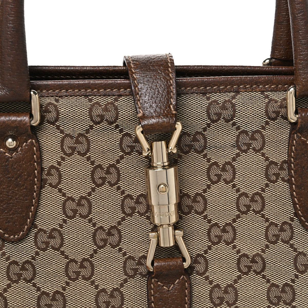 Gucci Monogram Canvas Piston Lock Tote Brown