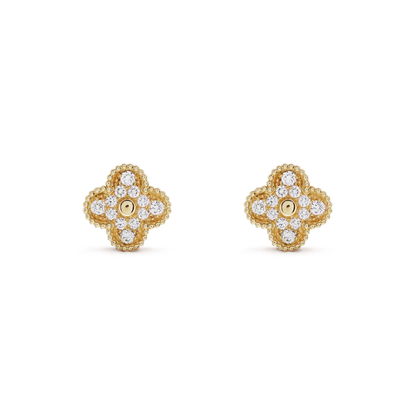 18K Gold Diamond VCA Vintage Alhambra Earrings