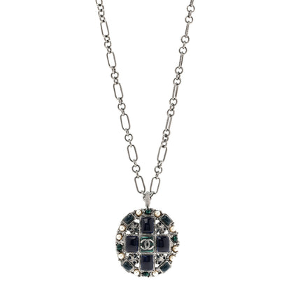 Chanel Gripoix Poured Glass Pearl CC Necklace Silver