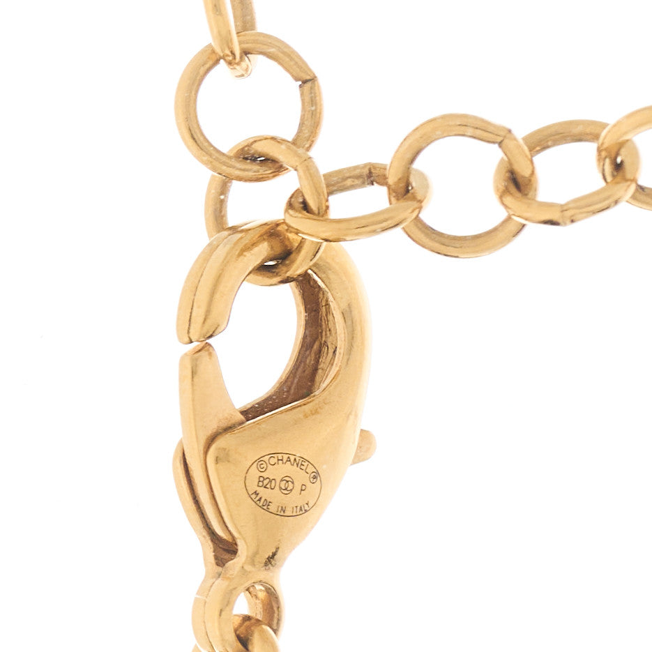 Chanel Metal Crystal 90's Icon Logo Necklace Gold