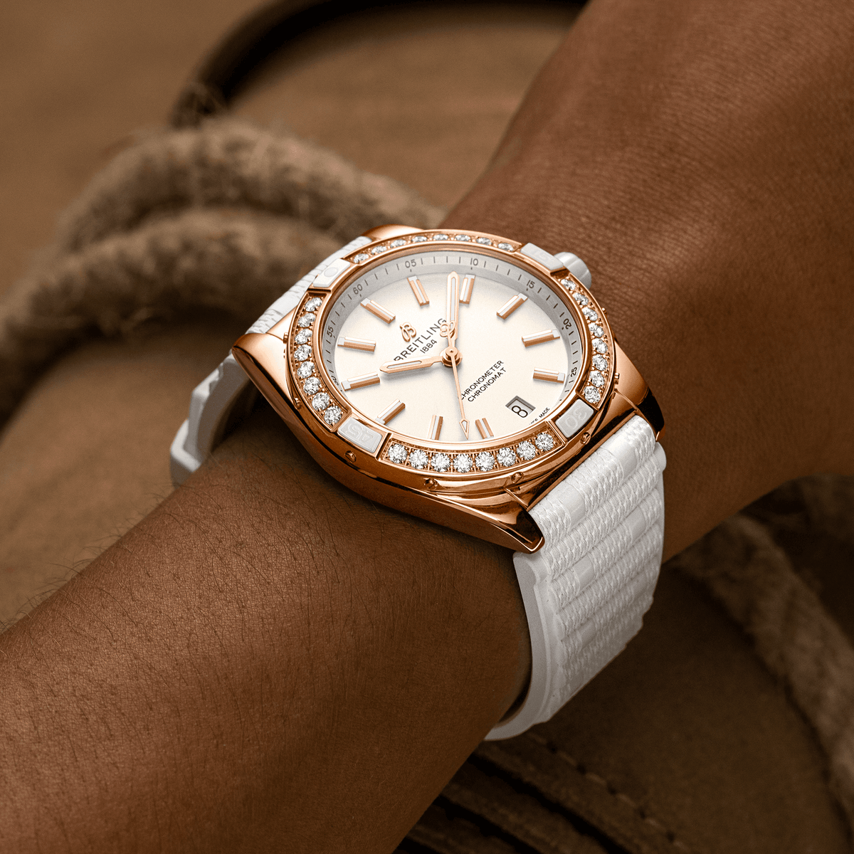 BT Super Chronomat Automatic 38 Origins, Small scale traceable 18k Red Gold, 32 lab-grown diamonds, Ref# R17356531G1S1, Unworn 2024