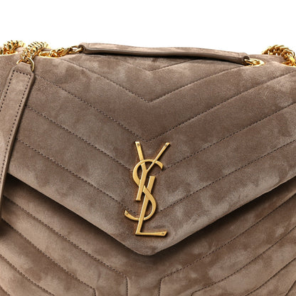 Saint Laurent Suede Y Quilted Medium Loulou Chain Satchel Taupe