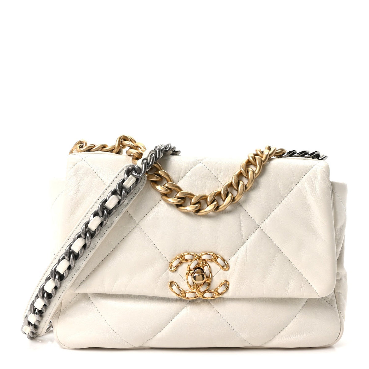 Chanel Goatskin Quilted Medium 19 Flap Bag White