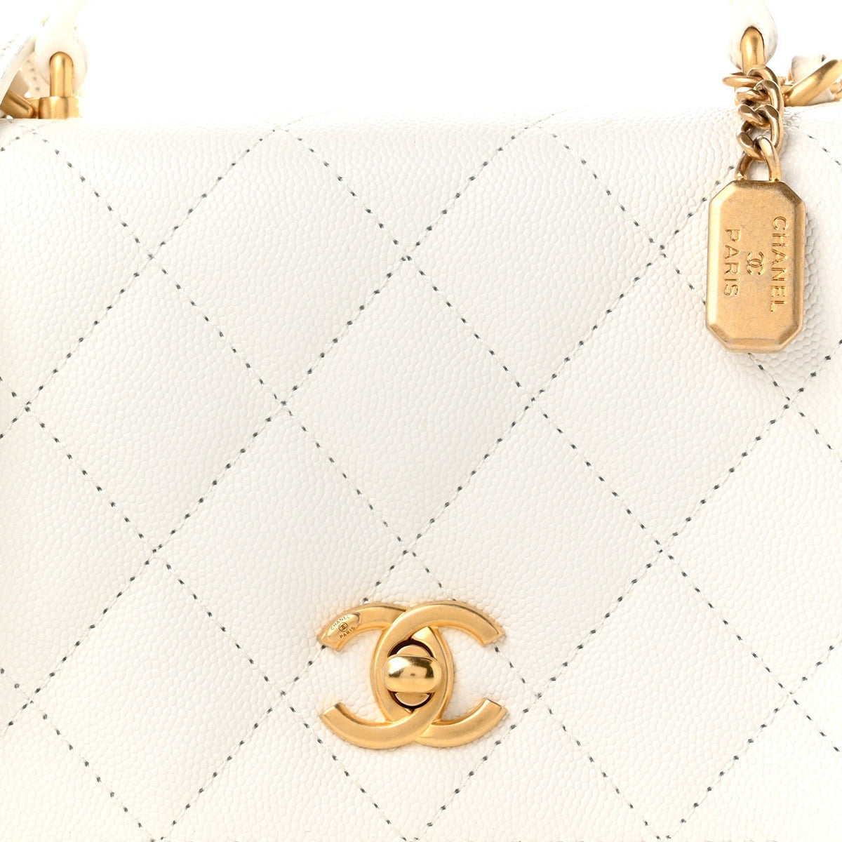 Chanel Caviar Quilted Mini Top Handle Flap White