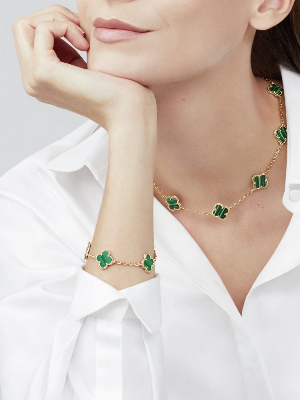 18K Yellow Gold Malachite VCA Vintage Alhambra Bracelet 5 Motifs