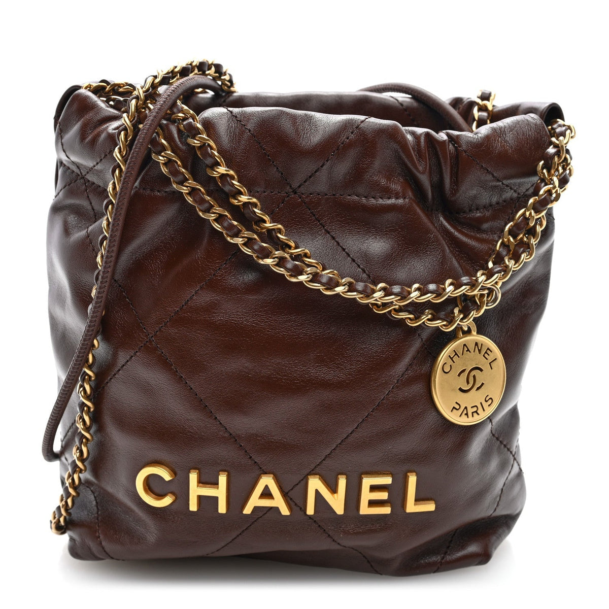 Chanel Shiny Calfskin Quilted Mini Chanel 22 Brown