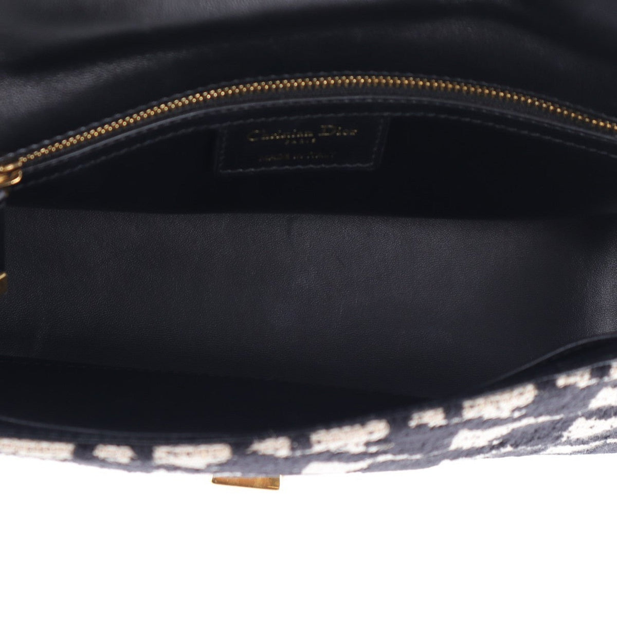 Christian Dior Canvas Macro Houndstooth Medium Caro Bag Black White