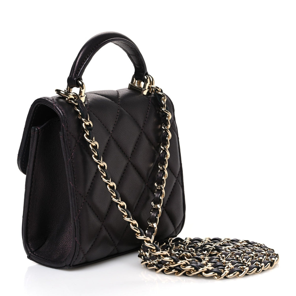 Chanel Iridescent Lambskin Quilted Top Handle Clutch With Chain Bordeaux