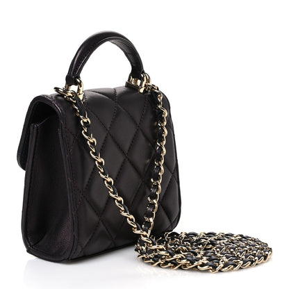 Chanel Iridescent Lambskin Quilted Top Handle Clutch With Chain Bordeaux