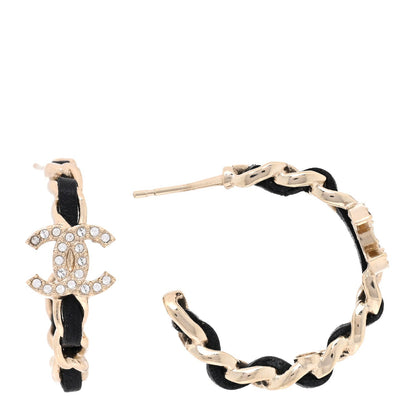 Chanel Metal Lambskin Quilted CC Turnlock Chain Hoop Earrings Gold Black