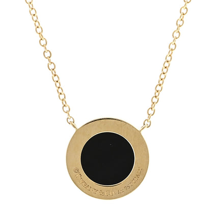 Tiffany 18K Yellow Gold Diamond Black Onyx Small T Circle Pendant Necklace