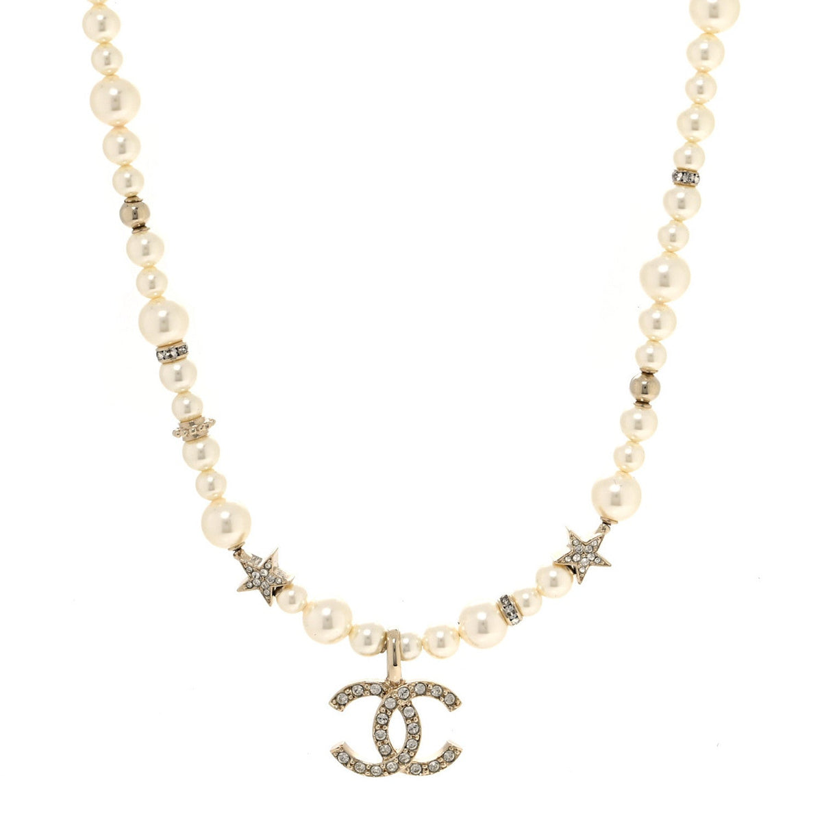 Chanel Pearl Crystal CC Star Choker Necklace Gold
