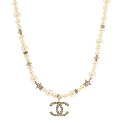Chanel Pearl Crystal CC Star Choker Necklace Gold