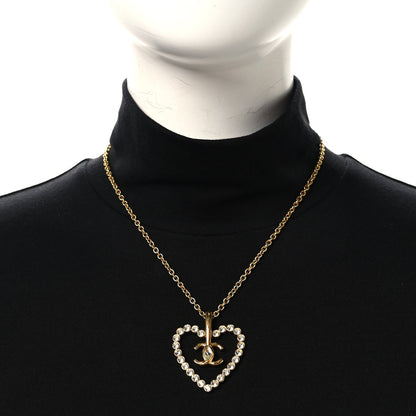 Chanel Crystal CC Heart Necklace Gold
