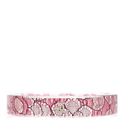 Chanel Resin Lace Crystal CC Bangle Transparent Pink