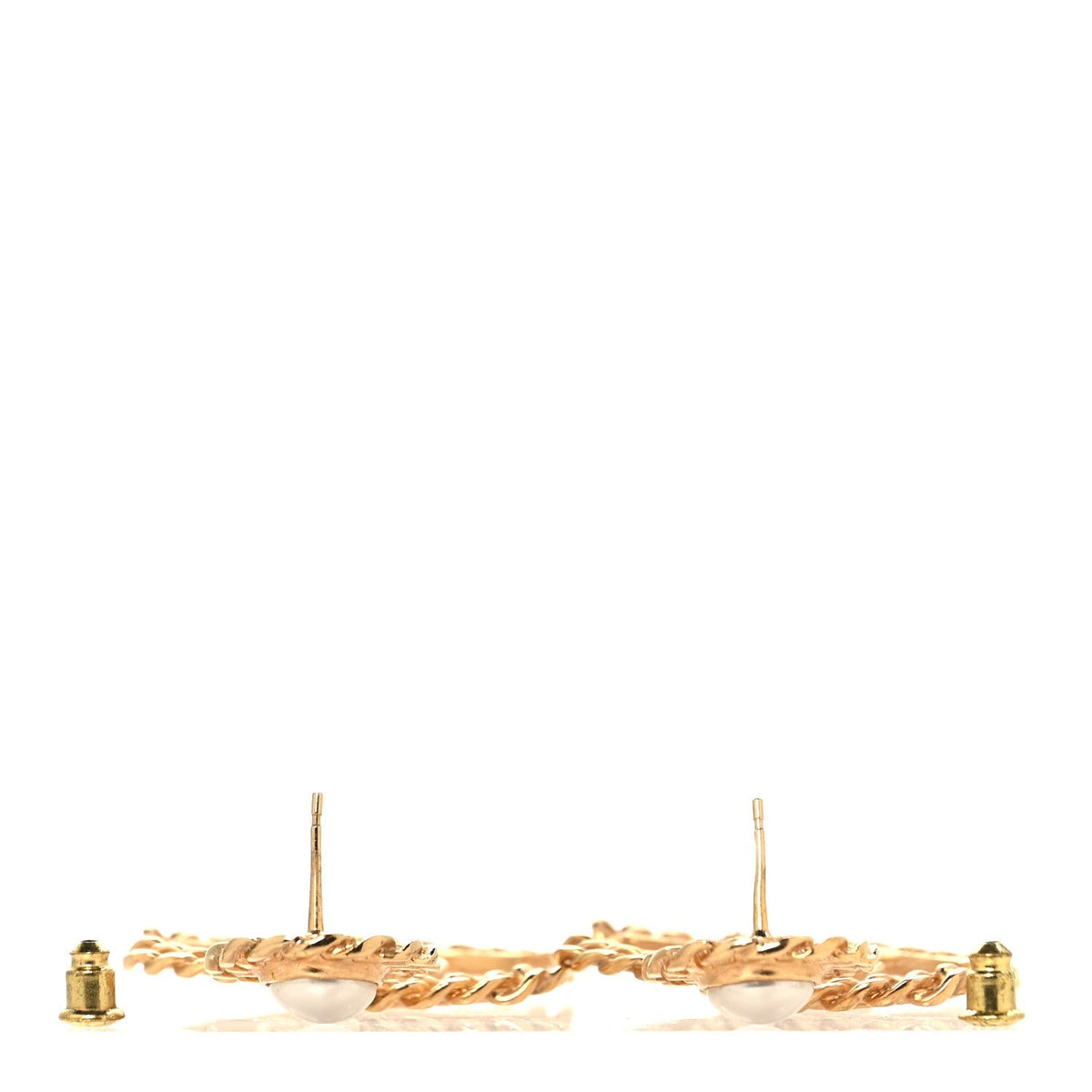 Chanel Metal Pearl CC Chain Drop Earrings Gold