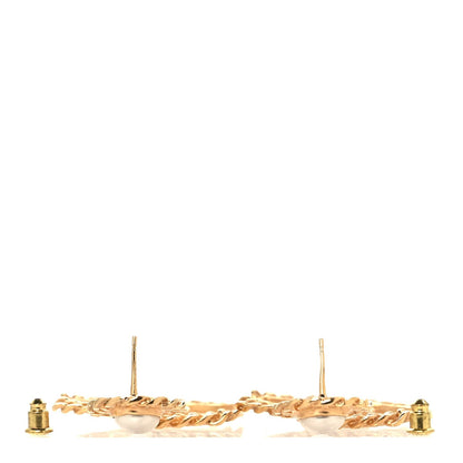 Chanel Metal Pearl CC Chain Drop Earrings Gold