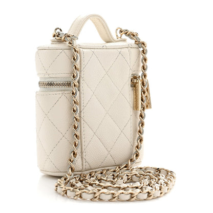 Chanel Caviar Quilted Small Handle With Care Vanity Case White