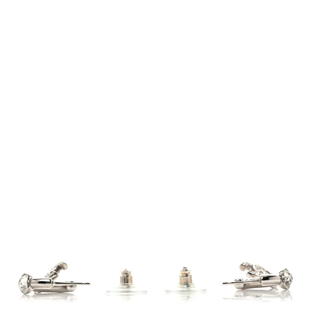 Chanel Crystal CC Heart Drop Hoop Earrings Silver