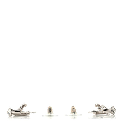 Chanel Crystal CC Heart Drop Hoop Earrings Silver