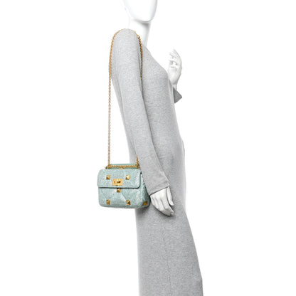 Valentino Garavani Crystal Suede Small Roman Stud Shoulder Bag Green