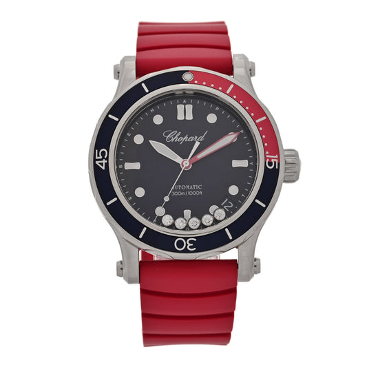 Chopard Stainless Steel Rubber 5 Diamond 40mm Happy Ocean Automatic Watch Blue