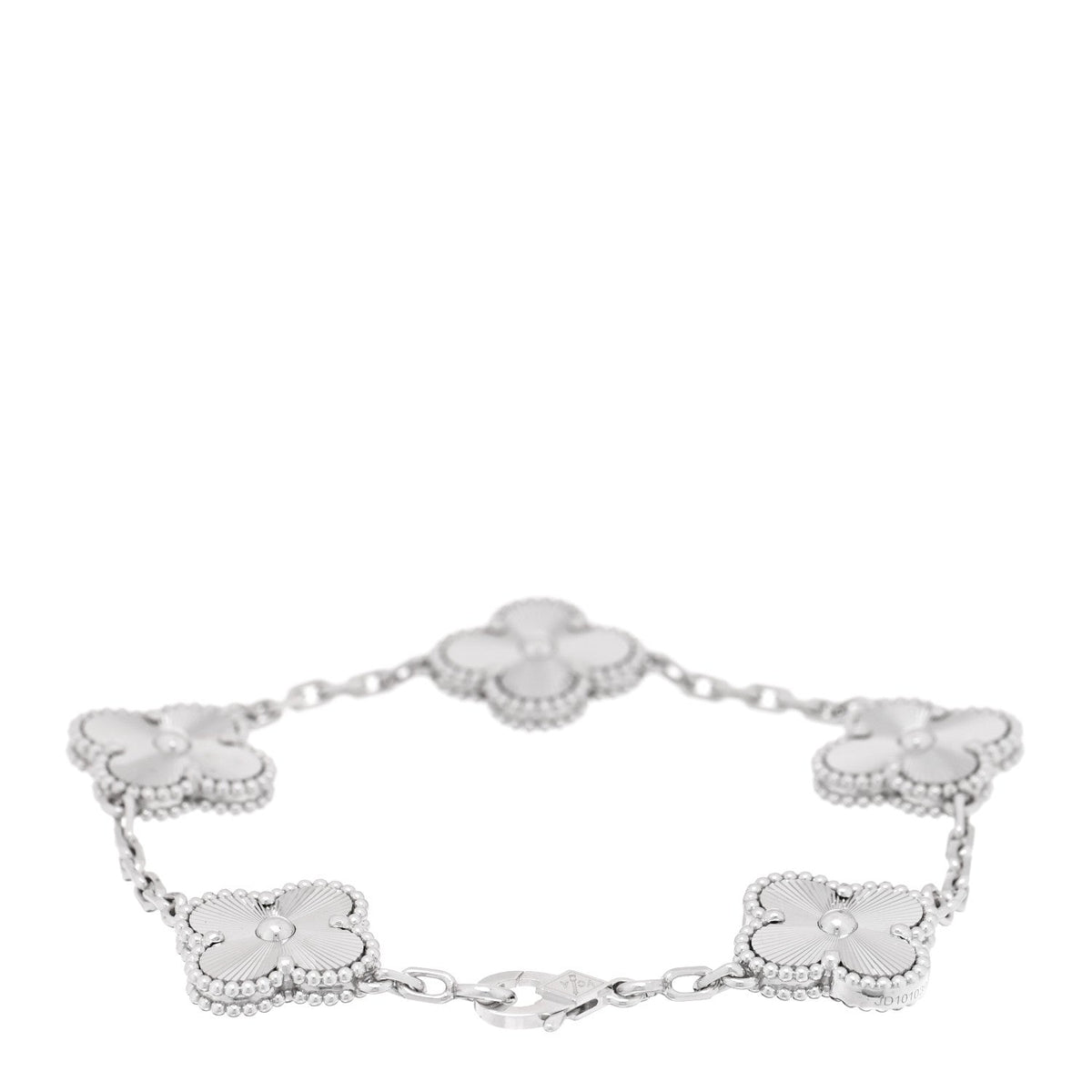 Van Cleef & Arpels 18K White Gold Guilloche Vintage Alhambra Bracelet