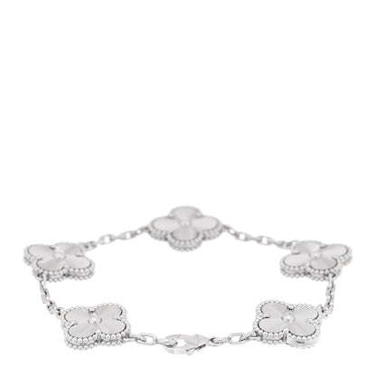 Van Cleef & Arpels 18K White Gold Guilloche Vintage Alhambra Bracelet
