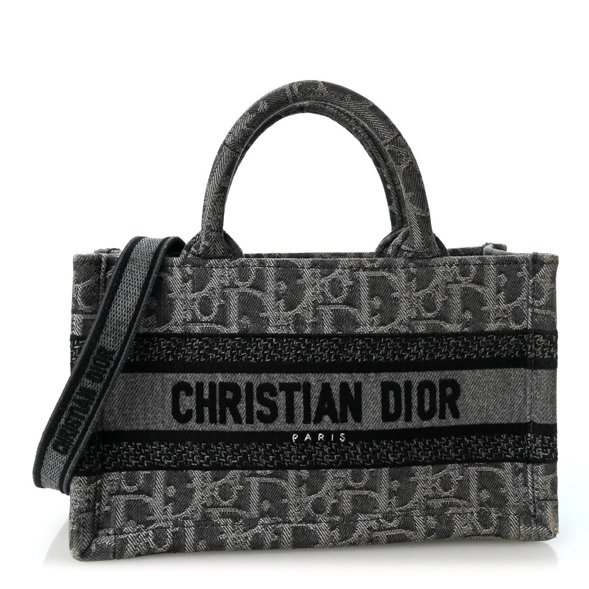Christian Dior Oblique Denim Mini Book Tote With Strap Grey Multicolor
