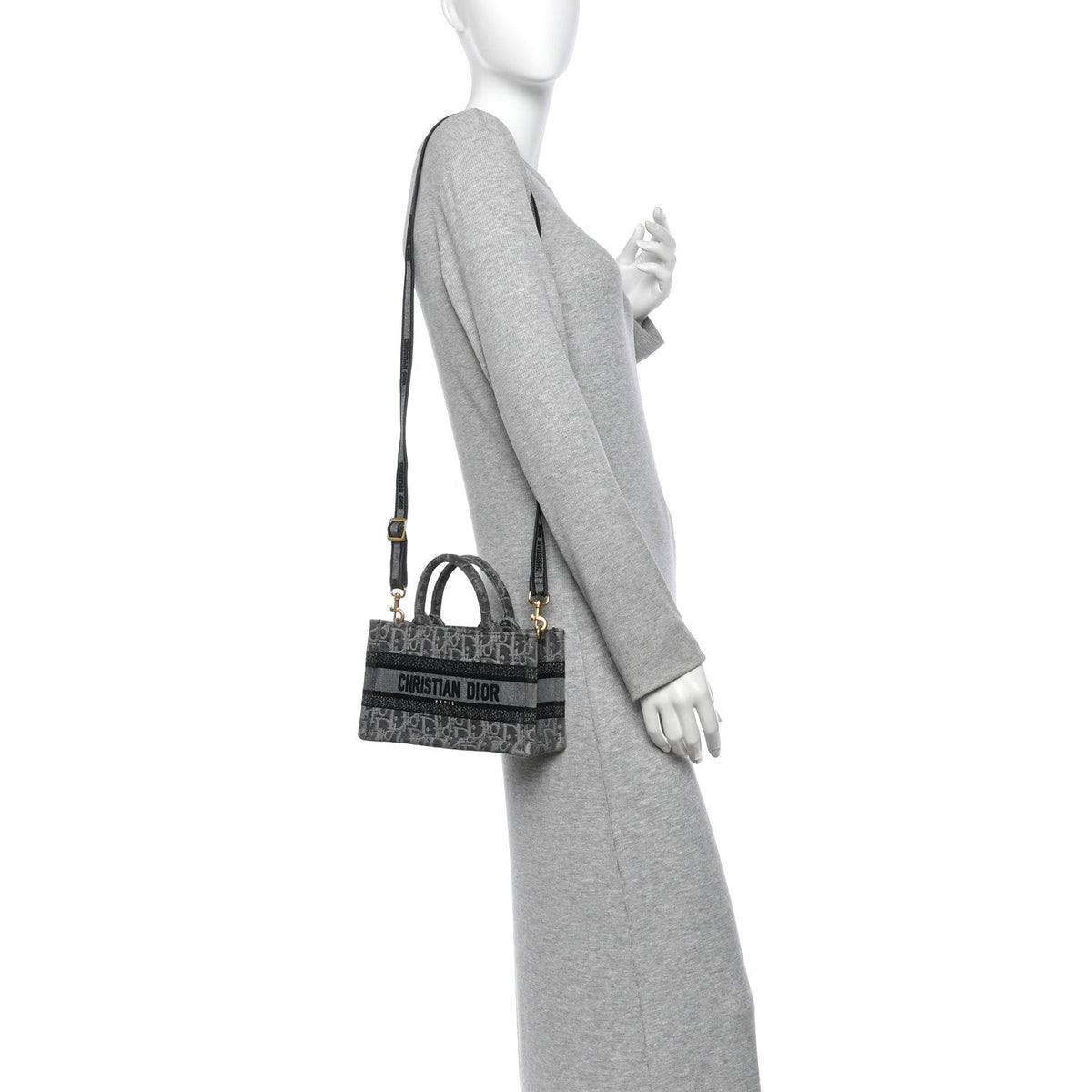 Christian Dior Oblique Denim Mini Book Tote With Strap Grey Multicolor