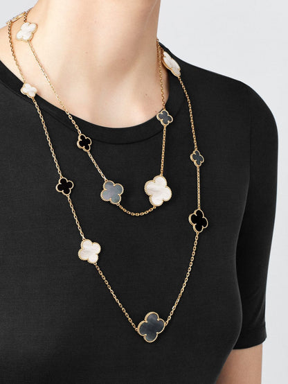 18K Gold Mother-of-Pearl Onyx Van Cleef & Arpels Magic Alhambra Long Necklace