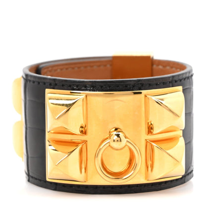 Hermes Shiny Alligator Collier de Chien CDC Bracelet S Black