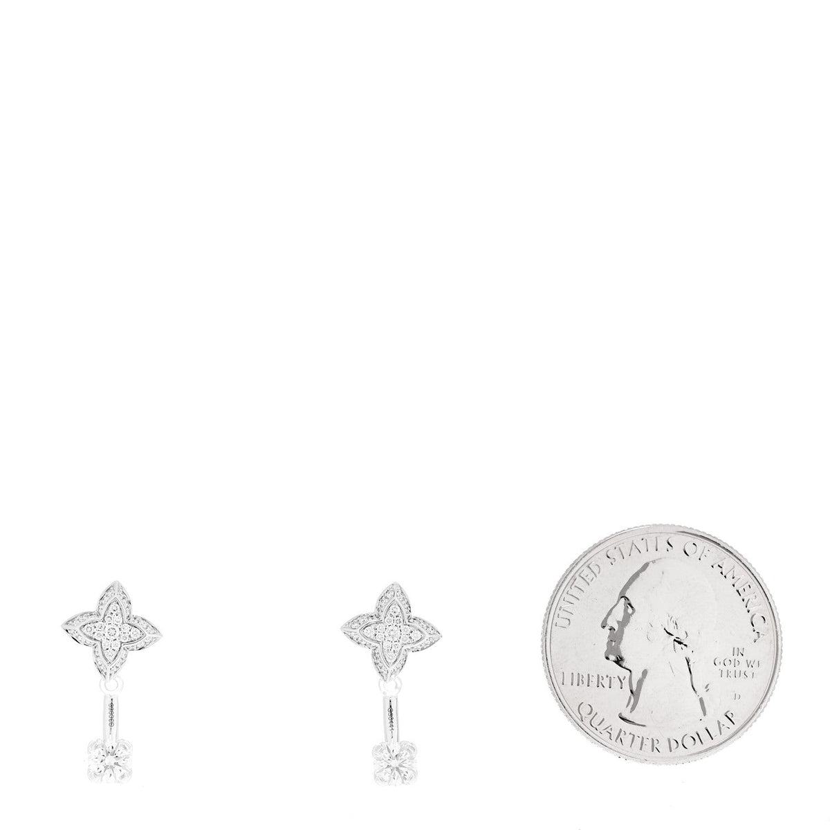Louis Vuitton 18K White Gold Diamond LV Double Stud Earrings