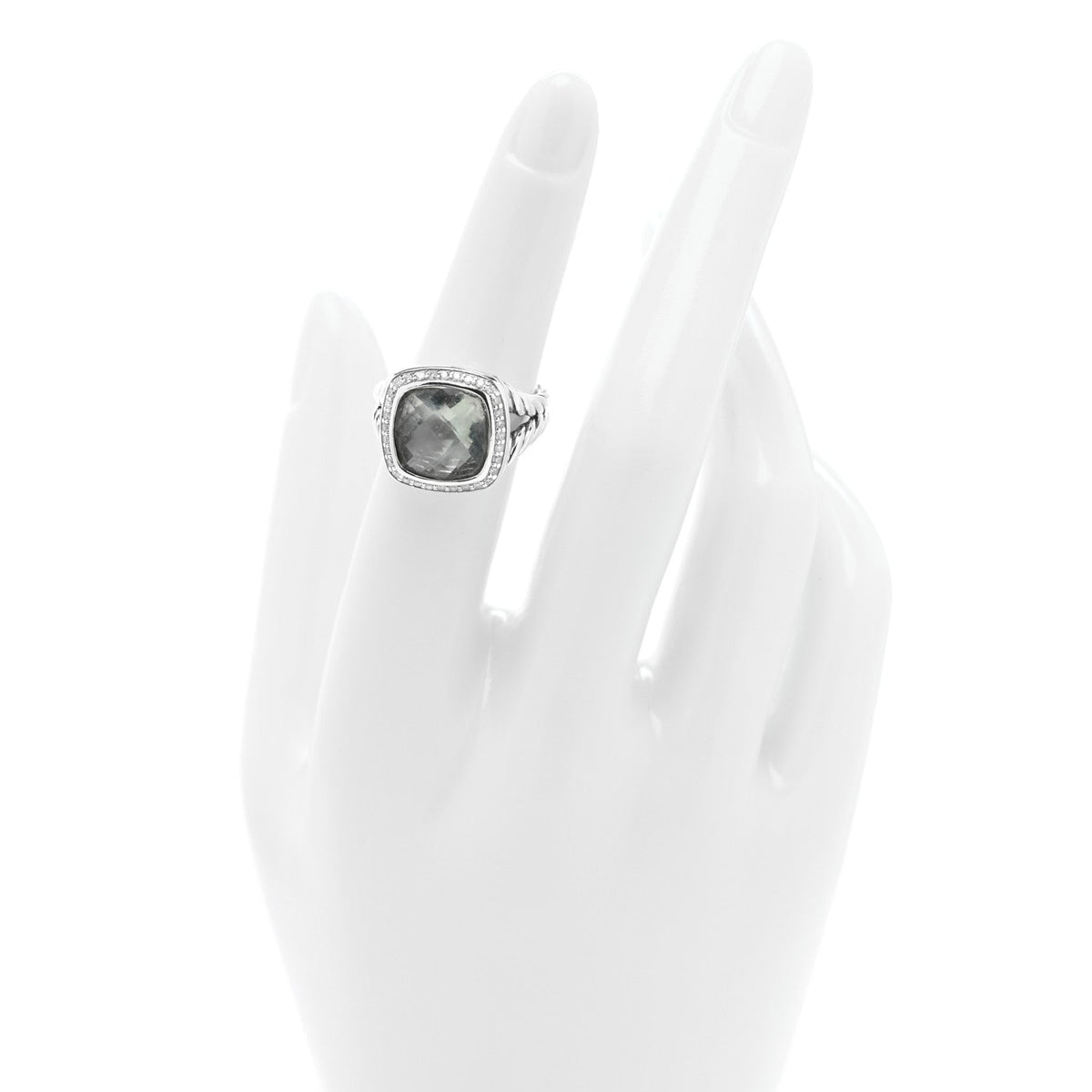 David Yurman Sterling Silver Diamond Prasiolite 11mm Albion Ring 50 5.5