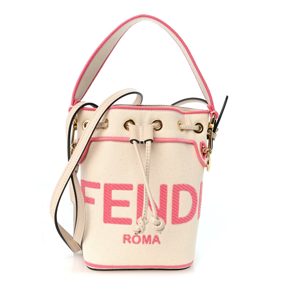 Fendi Canvas Vitello Grace Mini Mon Tresor Bucket Bag Grezzo Pink
