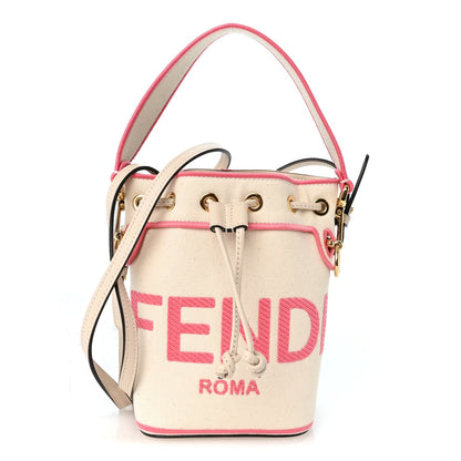 Fendi Canvas Vitello Grace Mini Mon Tresor Bucket Bag Grezzo Pink