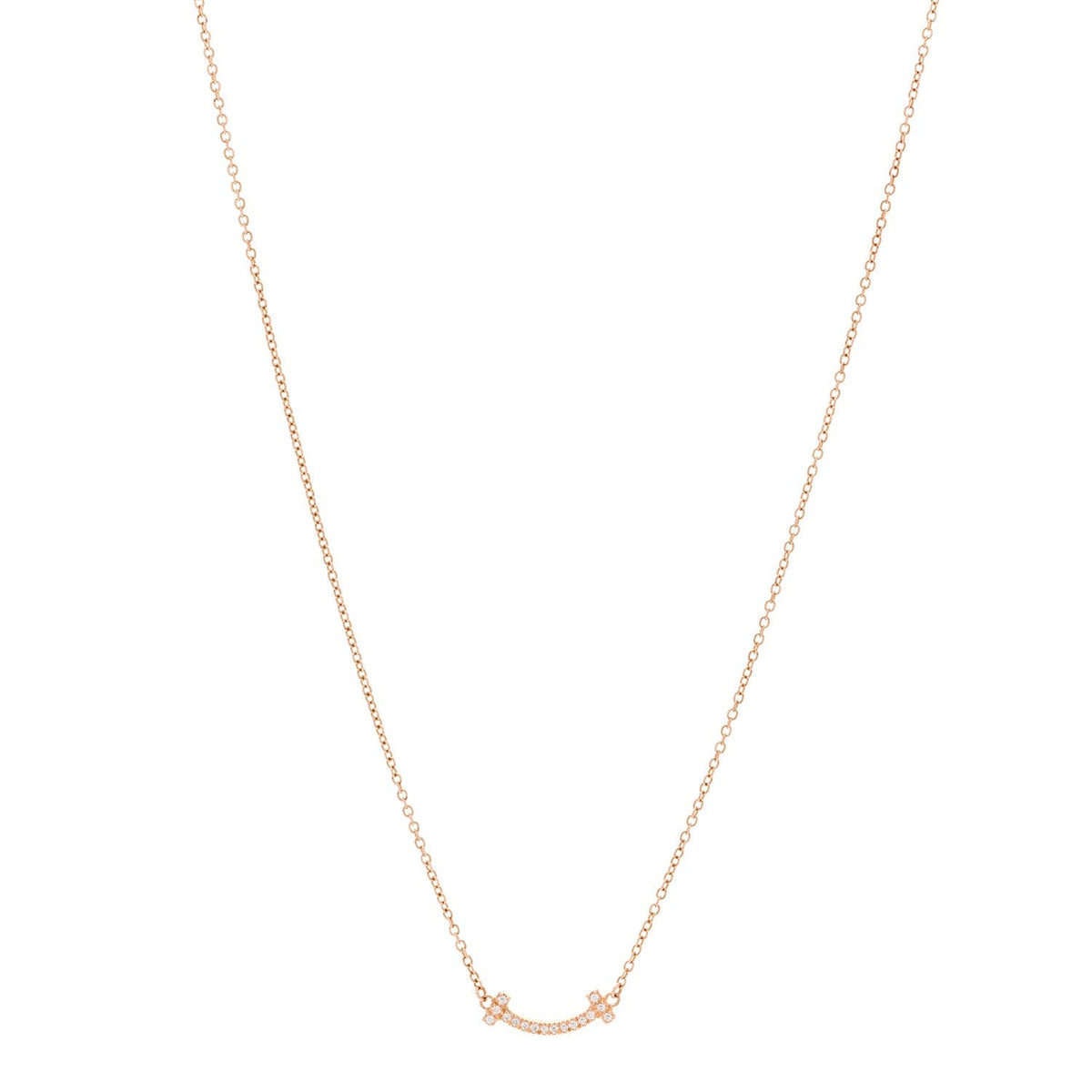 Tiffany 18K Rose Gold Diamond Mini T Smile Pendant Necklace