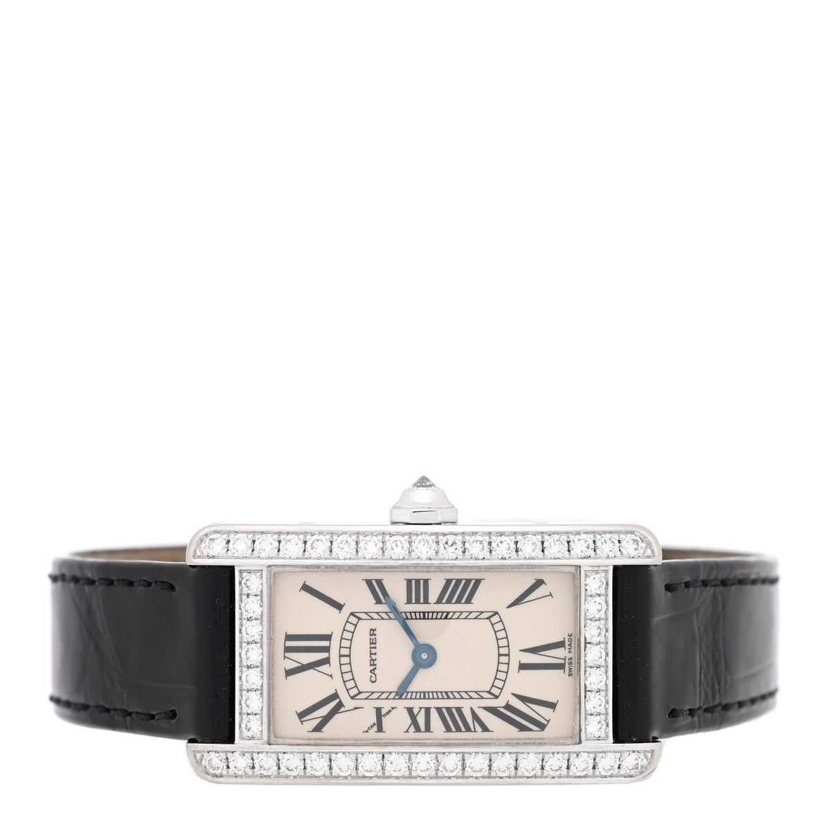 Cartier 18K White Gold Diamond 19mm Tank Americaine Watch