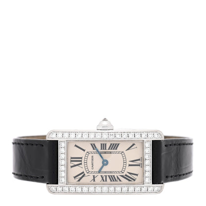 Cartier 18K White Gold Diamond 19mm Tank Americaine Watch