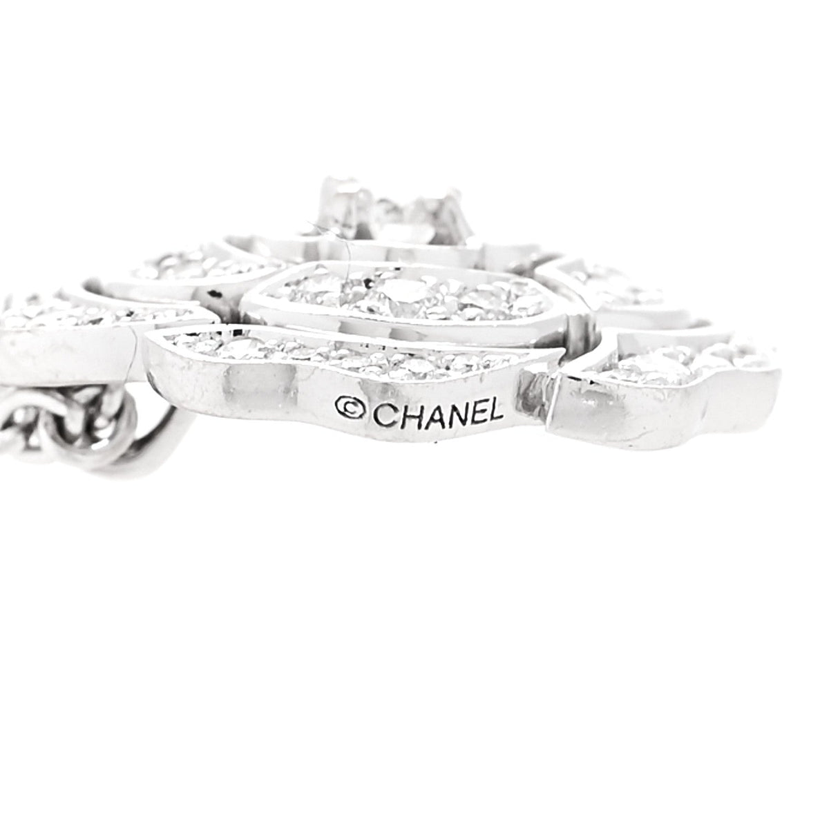 Chanel 18K White Gold Diamond Bouton de Camelia Pendant Necklace