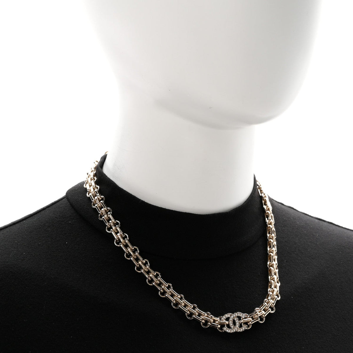 Chanel Metal Crystal CC Choker Necklace Gold