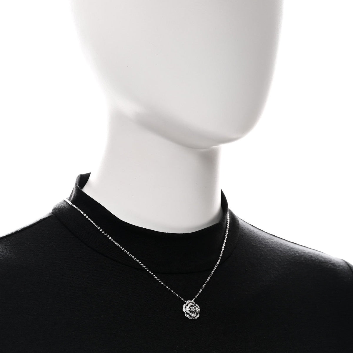 Chanel 18K White Gold Diamond Bouton de Camelia Pendant Necklace