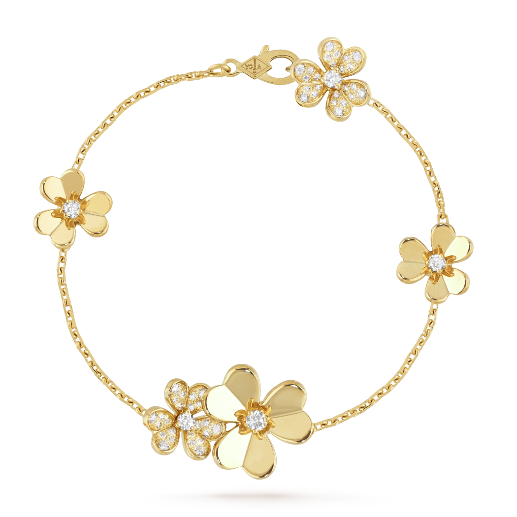 18K Gold Diamond VCA Frivole 5 Flowers Bracelet