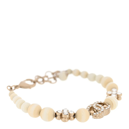 Chanel Enamel Crystal CC Flower Bracelet White Light Gold