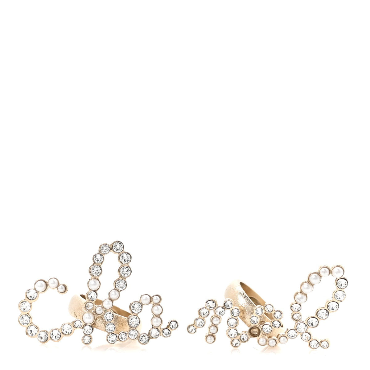 Chanel Crystal Pearl Cha-Nel Rings Set Gold